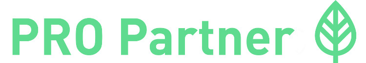 Das Bild zeigt den Text "PRO Partner" in grüner Schrift mit einem grünen Blattsymbol rechts daneben.
